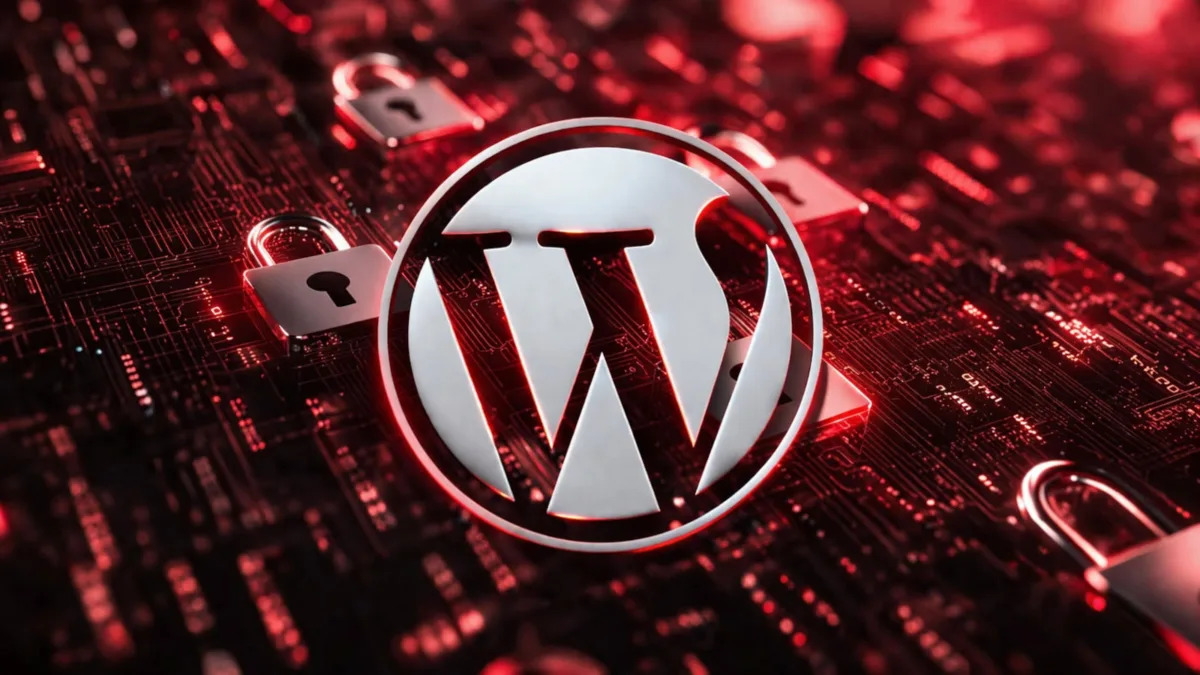 WordPress logosu ve güvenlik açığı temalı bilgisayar ekranı