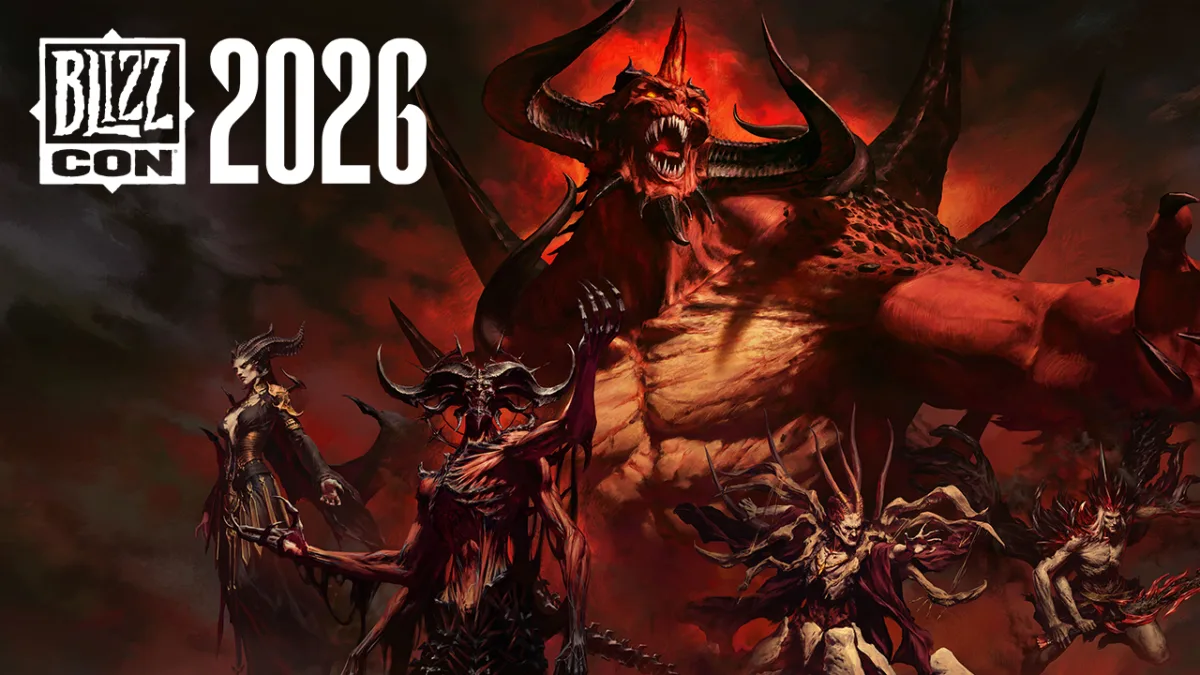 Diablo 4 evreninden karanlık atmosferli oyun sahnesi ve seri logosu