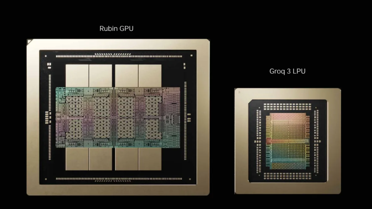 Nvidia ve Groq logolarının yer aldığı çip görseli