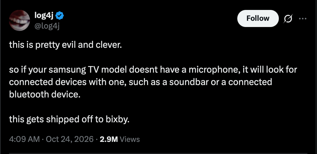 X'te Samsung akıllı TV'leri bluetooth bağlantılı cihazlar hakkında Log4j