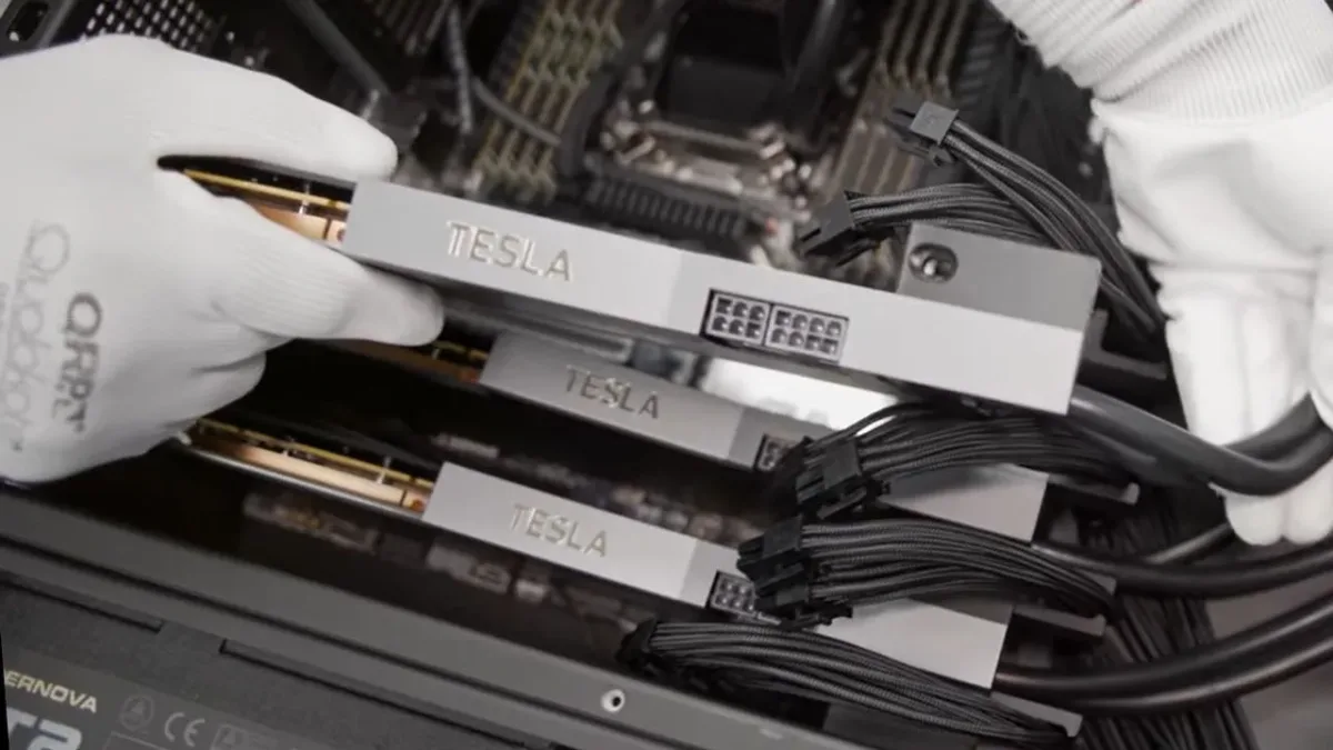 Nvidia logosu ve yapay zeka sunucu altyapısı görseli