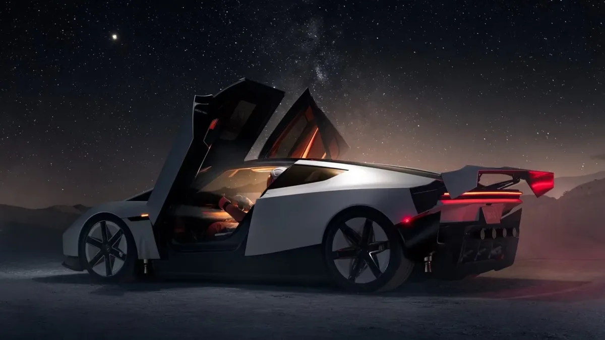 Tesla Roadster roket iticileriyle havada süzülüyor