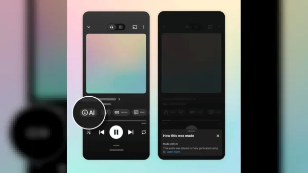 YouTube Music uygulamasında yapay zeka etiketi görseli